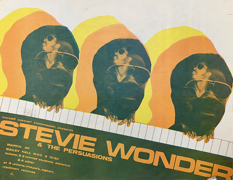 1973-03-30 Stevie Wonder and Persuasions concert poster found in Cornell's rare and manuscript collection, Kroch Library at Cornell